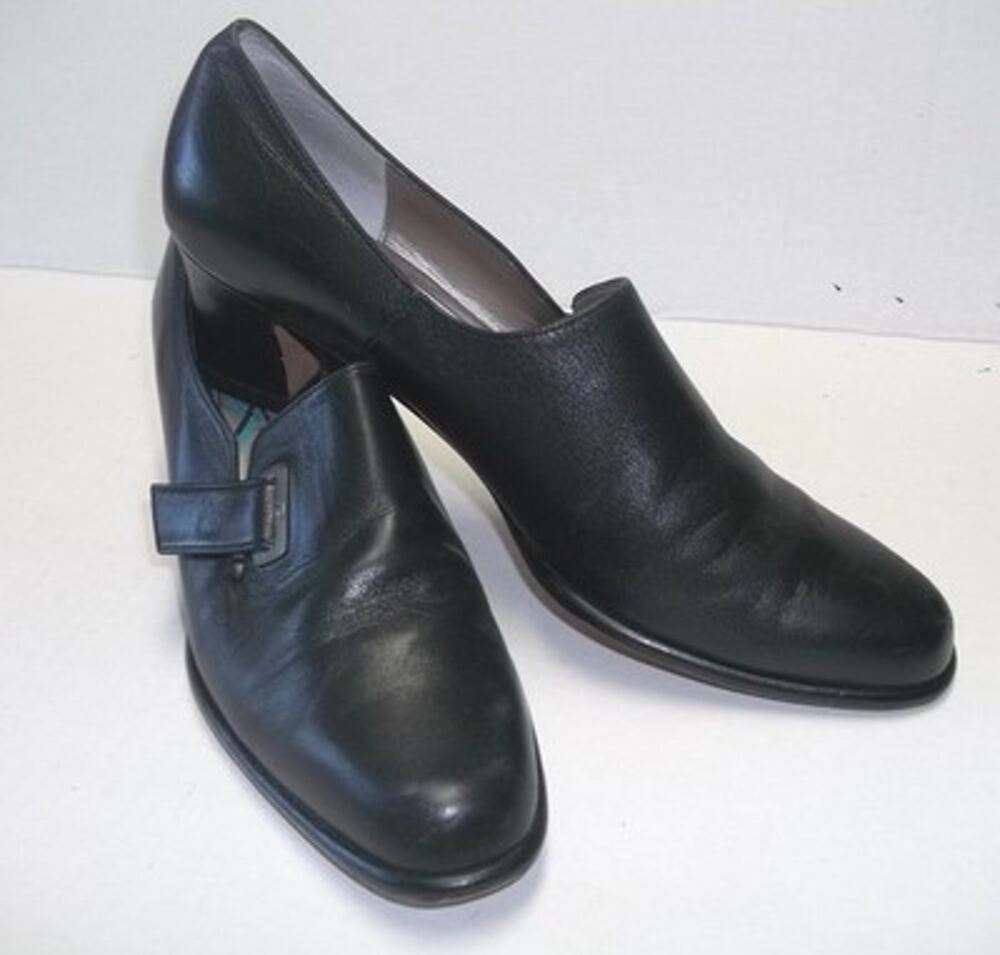 Ros Hommerson Leather Pumps Ros-Clay Black 8 1/2 Narrow N Silver Buckle